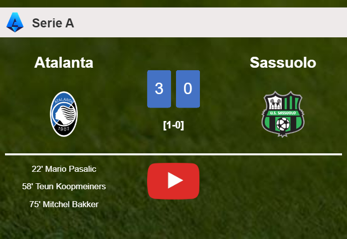 Atalanta conquers Sassuolo 3-0. HIGHLIGHTS