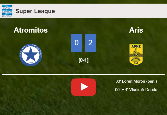Aris overcomes Atromitos 2-0 on Saturday. HIGHLIGHTS