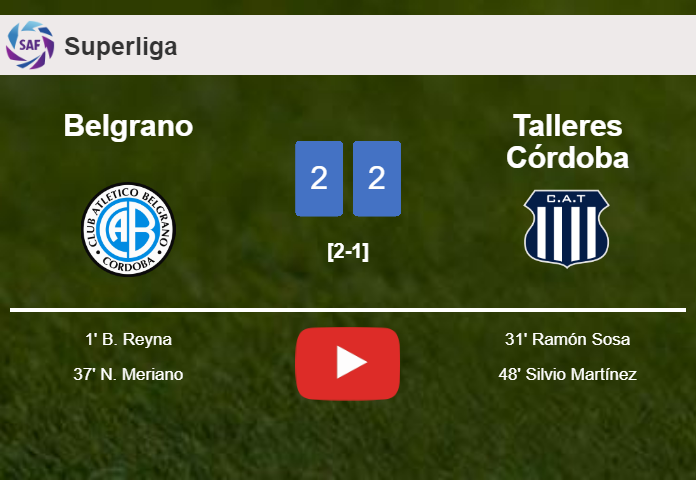 Belgrano and Talleres Córdoba draw 2-2 on Saturday. HIGHLIGHTS
