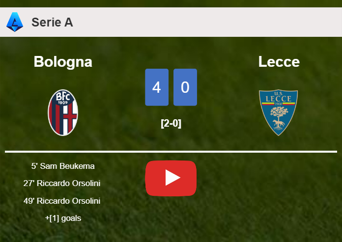 Bologna liquidates Lecce 4-0 with a superb performance. HIGHLIGHTS