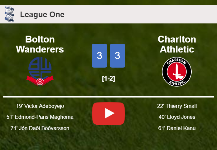 Bolton Wanderers and Charlton Athletic draws a exciting match 3-3 on Saturday. HIGHLIGHTS