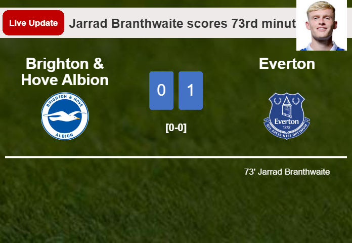 LIVE UPDATES. Everton leads Brighton & Hove Albion 1-0 after Jarrad Branthwaite scored in the 73rd minute