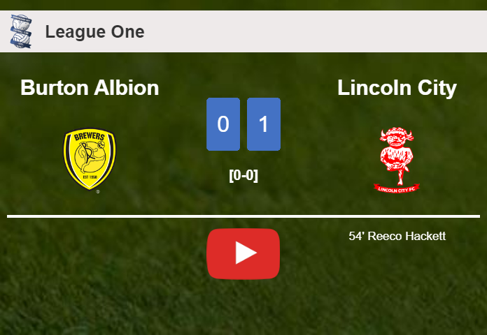 Lincoln City conquers Burton Albion 1-0 with a goal scored by R. Hackett. HIGHLIGHTS