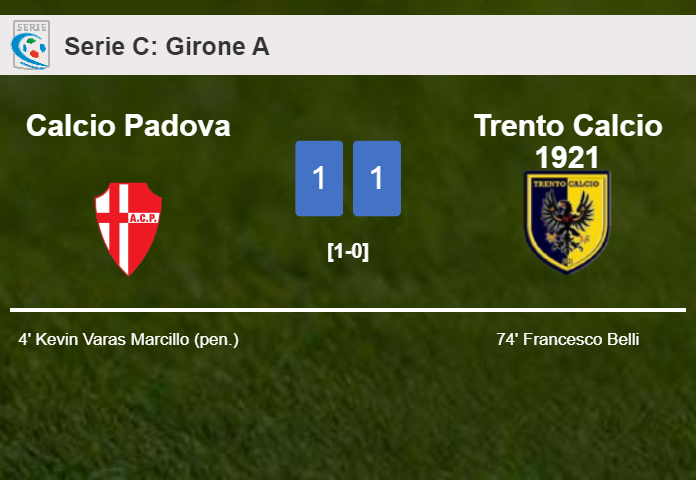 Calcio Padova and Trento Calcio 1921 draw 1-1 on Saturday