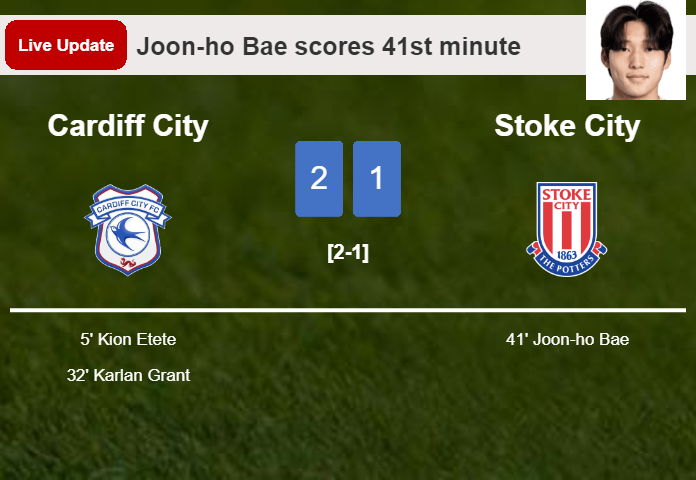 LIVE UPDATES. Stoke City getting closer to Cardiff City with a goal from Joon-ho Bae in the 41st minute and the result is 1-2