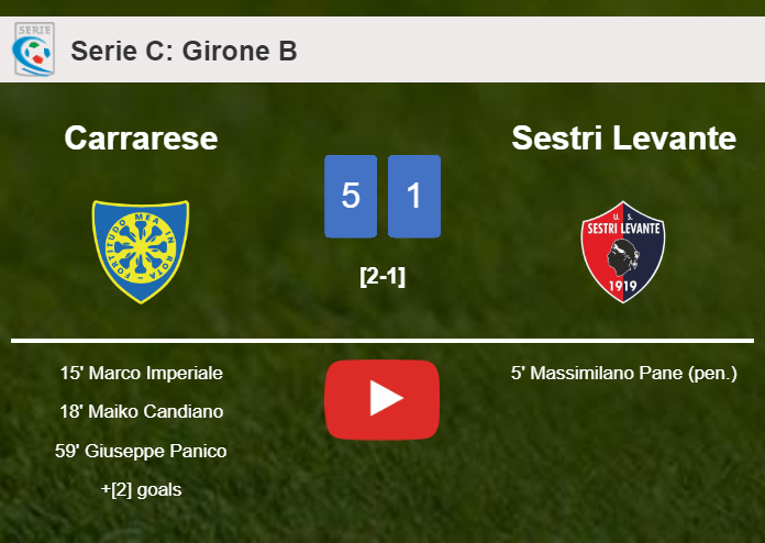 Carrarese obliterates Sestri Levante 5-1 with a superb match. HIGHLIGHTS