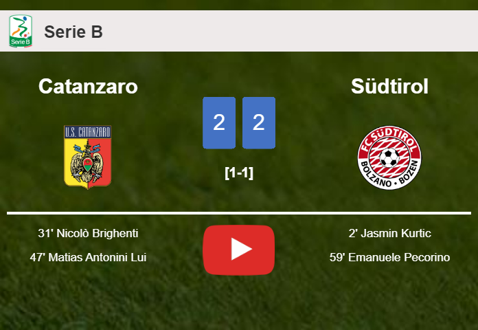 Catanzaro and Südtirol draw 2-2 on Saturday. HIGHLIGHTS