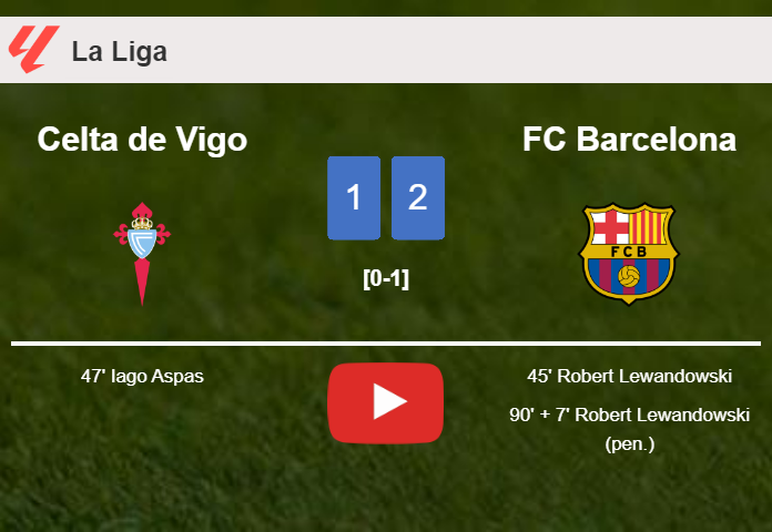 FC Barcelona overcomes Celta de Vigo 2-1 with R. Lewandowski scoring a double. HIGHLIGHTS