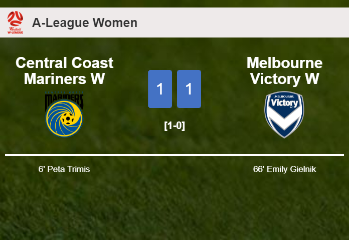 Central Coast Mariners W and Melbourne Victory W draw 1-1 on Saturday