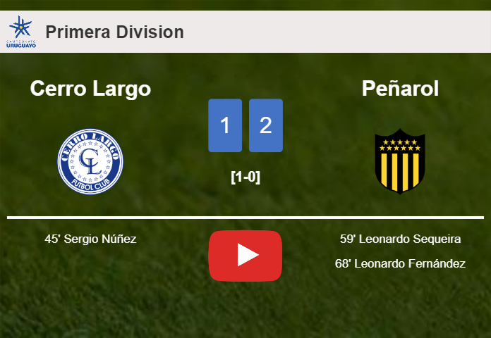 Peñarol recovers a 0-1 deficit to beat Cerro Largo 2-1. HIGHLIGHTS