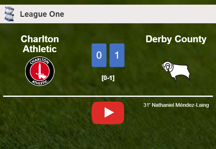 Derby County tops Charlton Athletic 1-0 with a goal scored by N. Méndez-Laing. HIGHLIGHTS