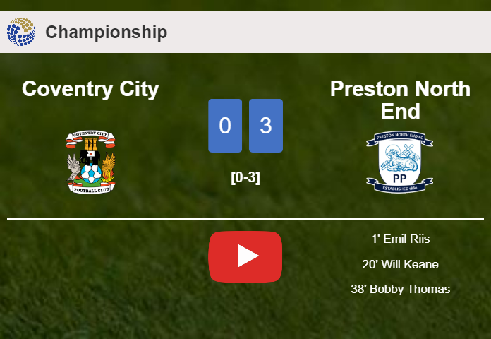 Preston North End defeats Coventry City 3-0. HIGHLIGHTS