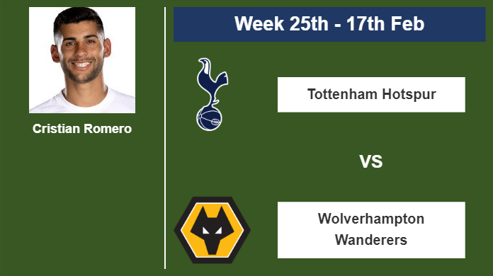 FANTASY PREMIER LEAGUE. Cristian Romero stats before encounter vs Wolverhampton Wanderers on Saturday 17th of February for the 25th week.
