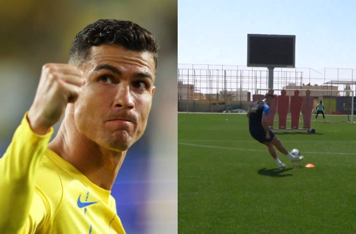 Cristiano Ronaldo Scores Free Kick In Al Nassr Training