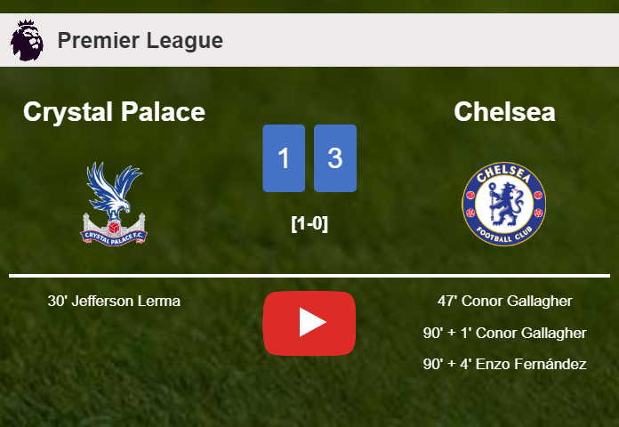 Chelsea beats Crystal Palace 3-1 after recovering from a 0-1 deficit. HIGHLIGHTS