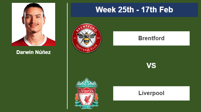 FANTASY PREMIER LEAGUE. Darwin Núñez stats before clashing vs Brentford on Saturday 17th of February for the 25th week.