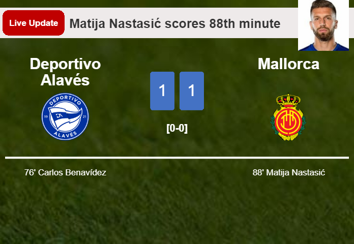 LIVE UPDATES. Mallorca draws Deportivo Alavés with a goal from Matija Nastasić in the 88th minute and the result is 1-1
