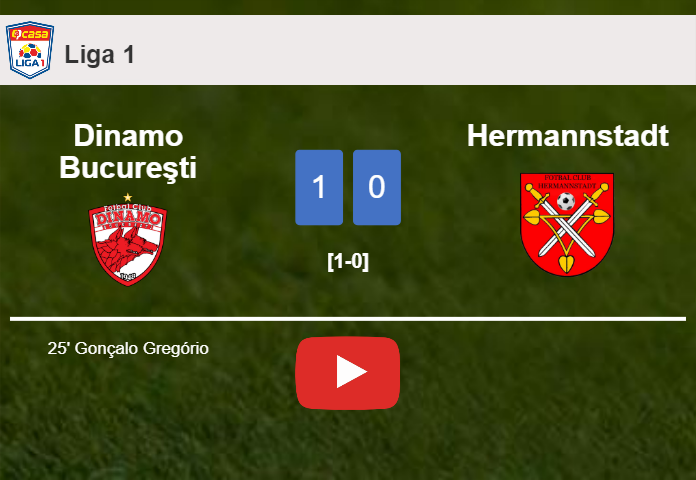 Dinamo Bucureşti tops Hermannstadt 1-0 with a goal scored by G. Gregório. HIGHLIGHTS