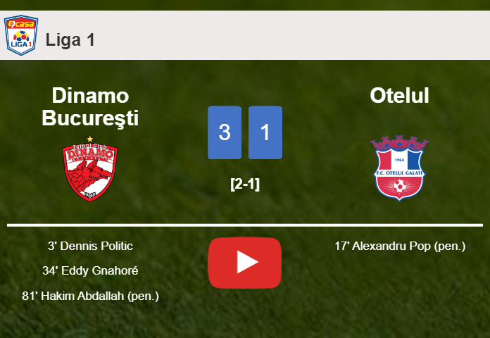 Dinamo Bucureşti prevails over Otelul 3-1. HIGHLIGHTS