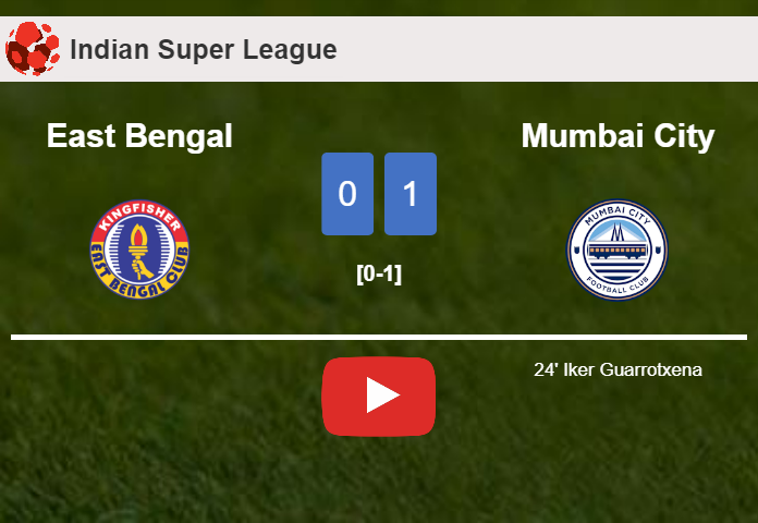 Mumbai City defeats East Bengal 1-0 with a goal scored by I. Guarrotxena. HIGHLIGHTS