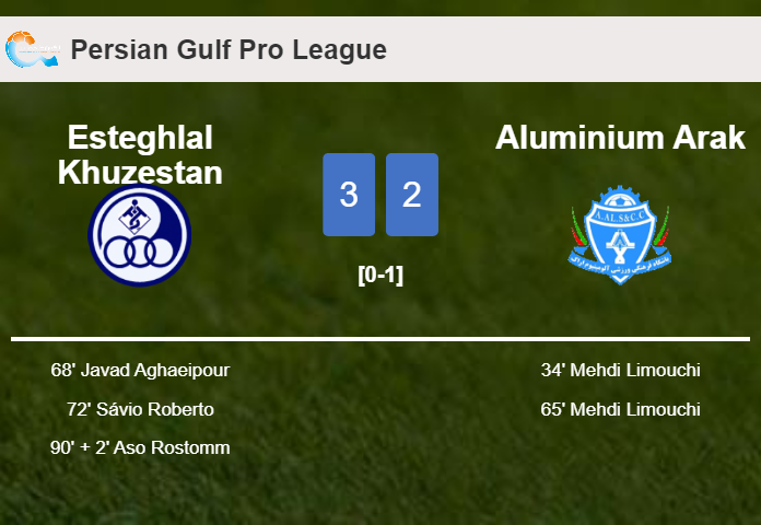 Esteghlal Khuzestan tops Aluminium Arak after recovering from a 0-2 deficit