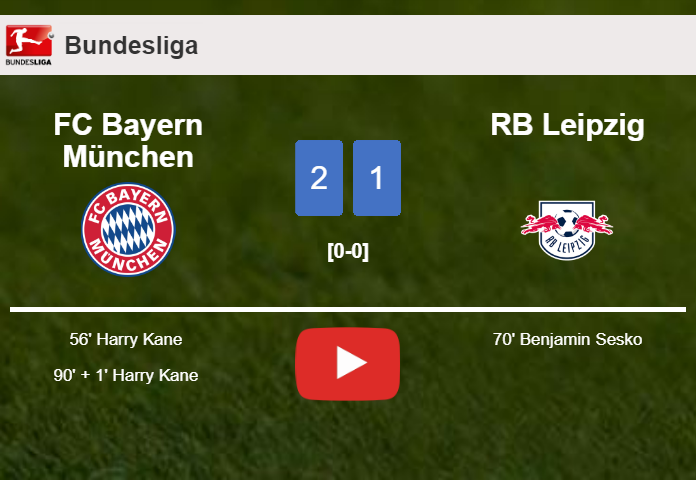 FC Bayern München tops RB Leipzig 2-1 with H. Kane  scoring 2 goals. HIGHLIGHTS