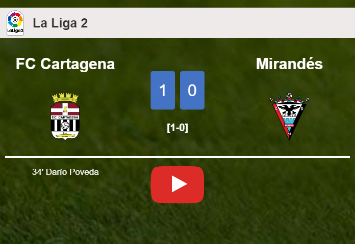 FC Cartagena overcomes Mirandés 1-0 with a goal scored by D. Poveda. HIGHLIGHTS