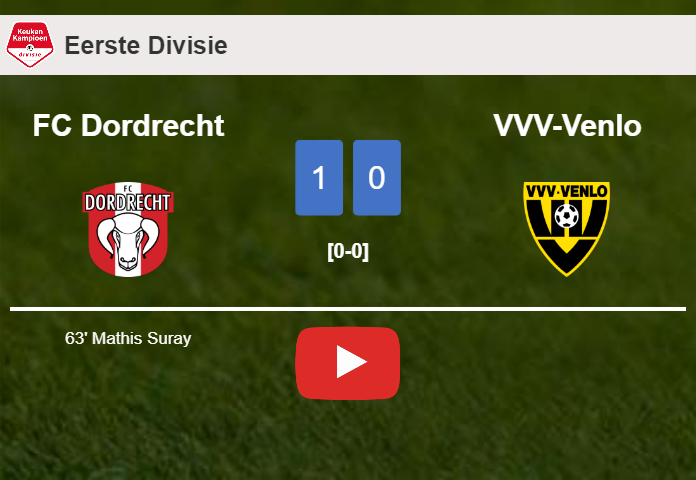 FC Dordrecht prevails over VVV-Venlo 1-0 with a goal scored by M. Suray. HIGHLIGHTS