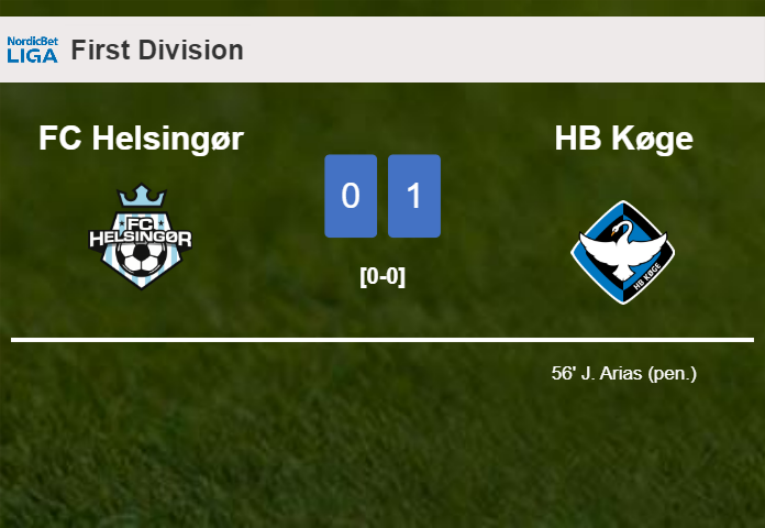 HB Køge defeats FC Helsingør 1-0 with a goal scored by J. Arias