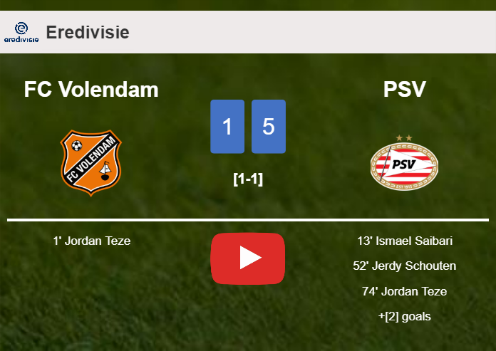 PSV defeats FC Volendam 5-1 after playing a incredible match. HIGHLIGHTS