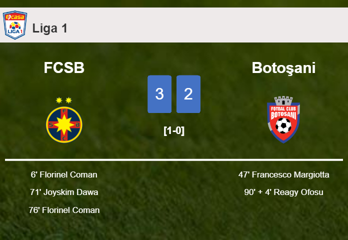 FCSB beats Botoşani 3-2 with 2 goals from F. Coman