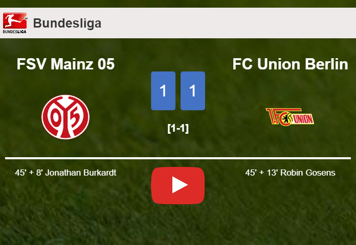FSV Mainz 05 and FC Union Berlin draw 1-1 on Wednesday. HIGHLIGHTS
