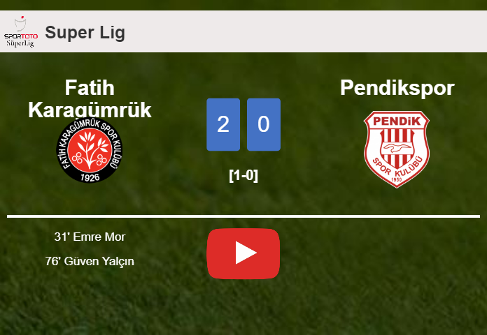 Fatih Karagümrük beats Pendikspor 2-0 on Saturday. HIGHLIGHTS