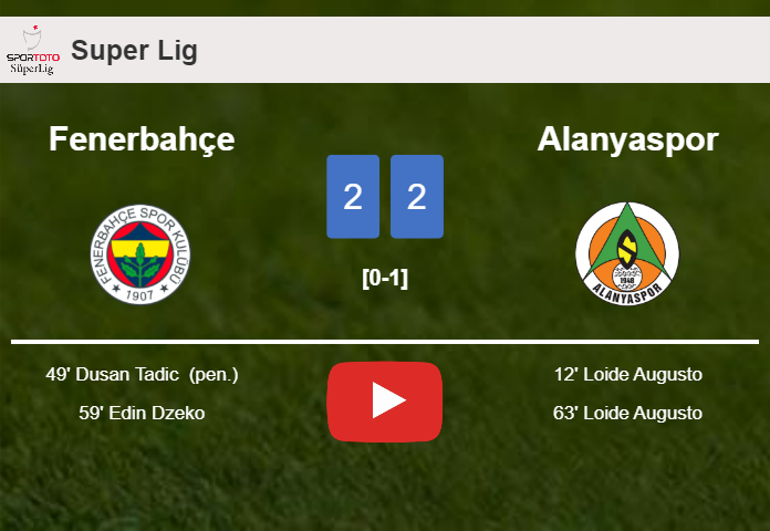 Fenerbahçe and Alanyaspor draw 2-2 on Sunday. HIGHLIGHTS