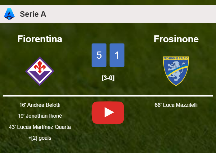 Fiorentina liquidates Frosinone 5-1 showing huge dominance. HIGHLIGHTS