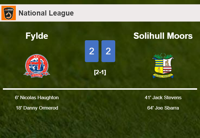 Solihull Moors manages to draw 2-2 with Fylde after recovering a 0-2 deficit