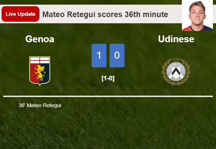 LIVE UPDATES. Genoa leads Udinese 1-0 after Mateo Retegui scored in the 36th minute