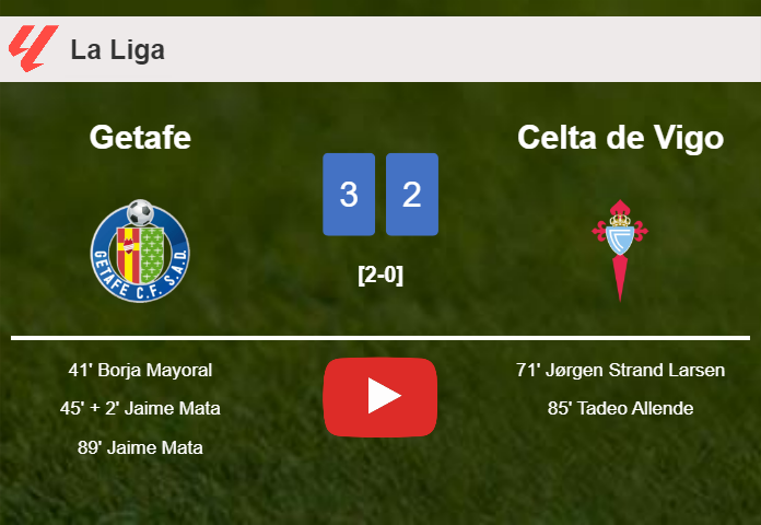 Getafe conquers Celta de Vigo 3-2. HIGHLIGHTS