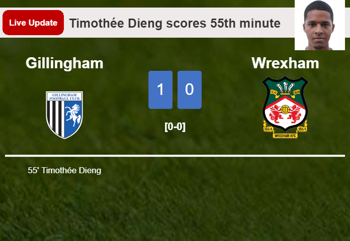 LIVE UPDATES. Gillingham leads Wrexham 1-0 after Timothée Dieng scored in the 55th minute