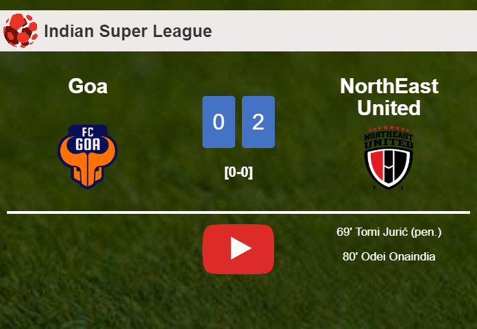 NorthEast United beats Goa 2-0 on Wednesday. HIGHLIGHTS