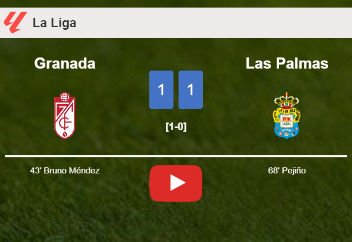 Granada and Las Palmas draw 1-1 on Saturday. HIGHLIGHTS