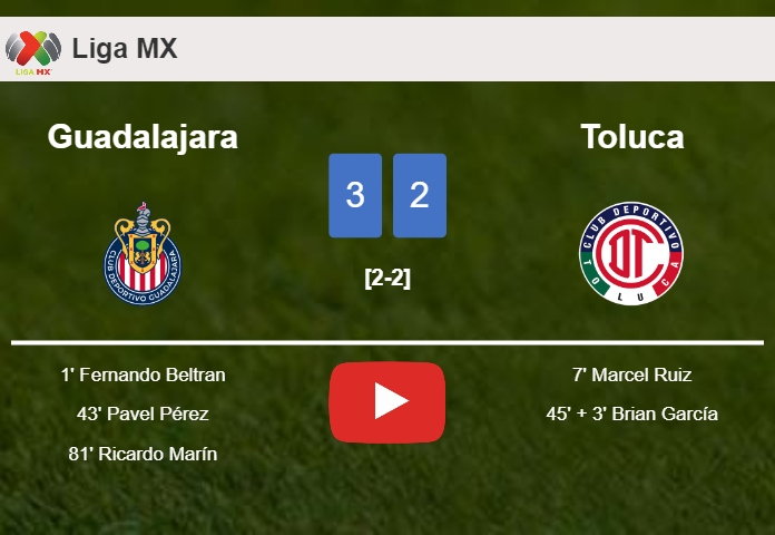 Guadalajara overcomes Toluca 3-2. HIGHLIGHTS