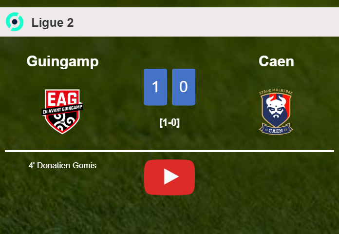 Guingamp prevails over Caen 1-0 with a goal scored by D. Gomis. HIGHLIGHTS