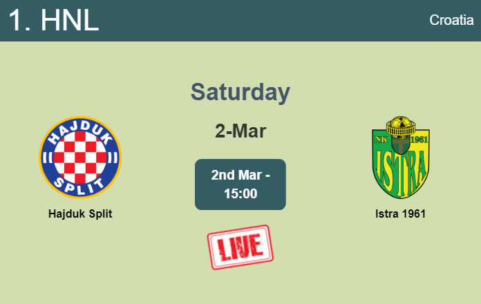 How to watch Hajduk Split vs. Istra 1961 on live stream and at what time