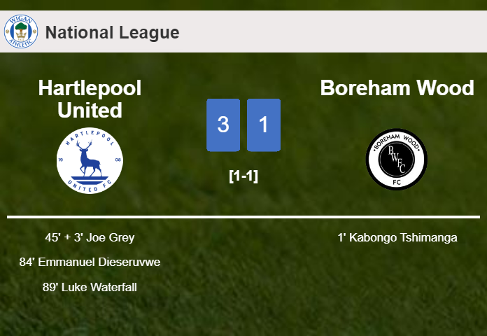Hartlepool United overcomes Boreham Wood 3-1 after recovering from a 0-1 deficit
