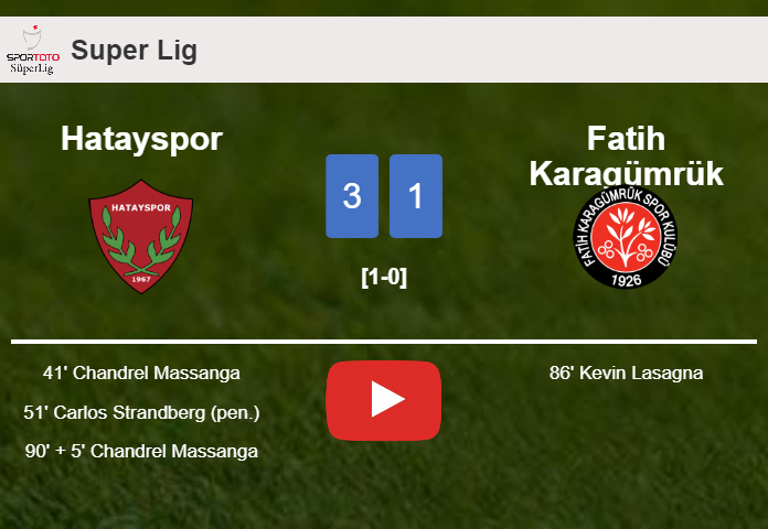 Hatayspor overcomes Fatih Karagümrük 3-1 with 2 goals from C. Massanga. HIGHLIGHTS