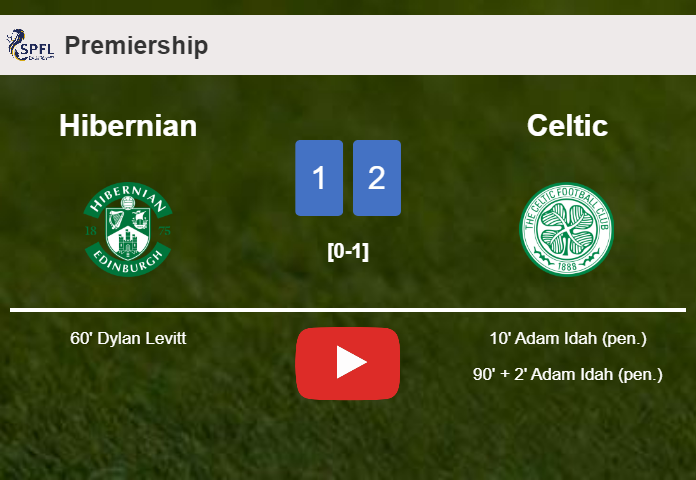 Celtic defeats Hibernian 2-1 with A. Idah scoring a double. HIGHLIGHTS