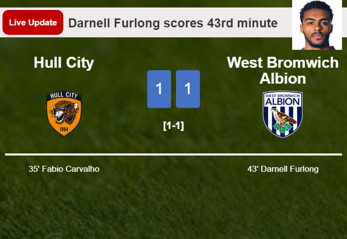 LIVE UPDATES. West Bromwich Albion draws Hull City with a goal from Darnell Furlong in the 43rd minute and the result is 1-1