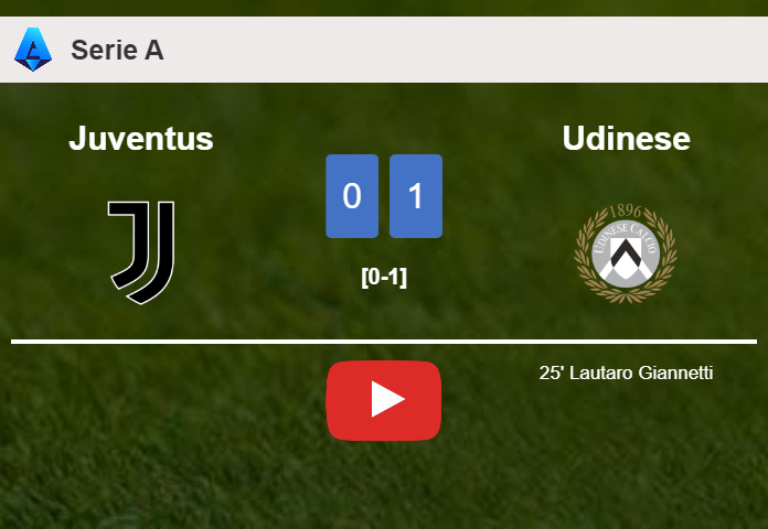 Udinese conquers Juventus 1-0 with a goal scored by L. Giannetti. HIGHLIGHTS
