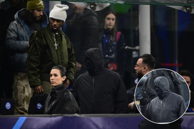 Kanye West Attends Inter Milan Vs. Atletico Madrid Champions League Clash In Unique Style